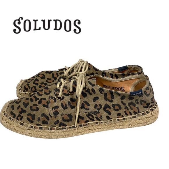 Soludos Women's Leopard Espadrille Tie Sneakers 10 - Picture 1 of 6